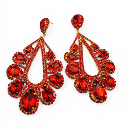 Red Rhinestone Statement Earrings – Gold & Silver Glam Drop Earrings for Prom & Wedding Guests - Fatisha Boutique #