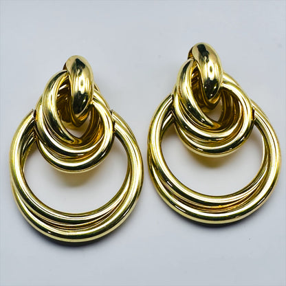 Luxury Interlocking Hoop Statement Earrings – Gold & Silver Stainless Steel Drop Earrings - Fatisha Boutique #