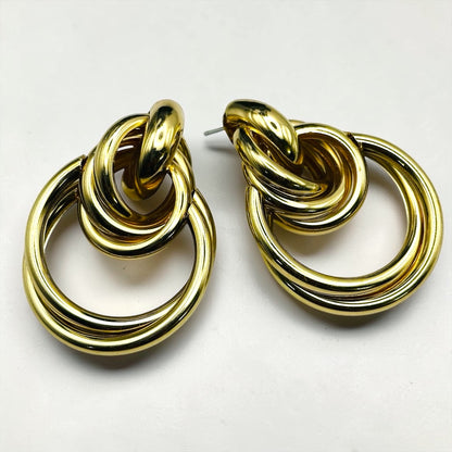 Luxury Interlocking Hoop Statement Earrings – Gold & Silver Stainless Steel Drop Earrings - Fatisha Boutique #