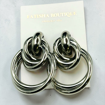 Luxury Interlocking Hoop Statement Earrings – Gold & Silver Stainless Steel Drop Earrings - Fatisha Boutique #