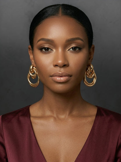 Luxury Interlocking Hoop Statement Earrings – Gold & Silver Stainless Steel Drop Earrings - Fatisha Boutique #
