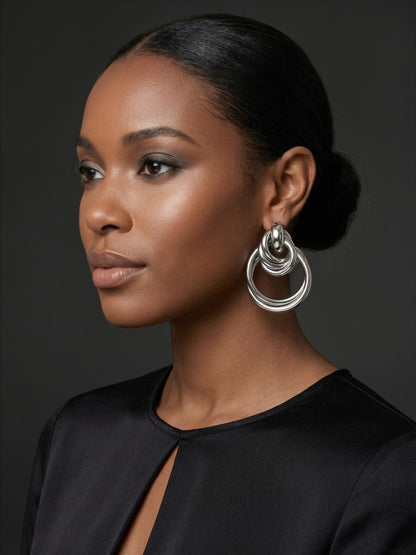 Luxury Interlocking Hoop Statement Earrings – Gold & Silver Stainless Steel Drop Earrings - Fatisha Boutique #