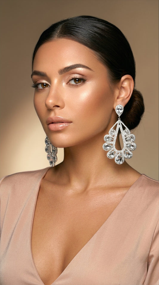Luxury Rhinestone Teardrop Statement Earrings – Gold & Silver Crystal Glam Drop Earrings - Fatisha Boutique #