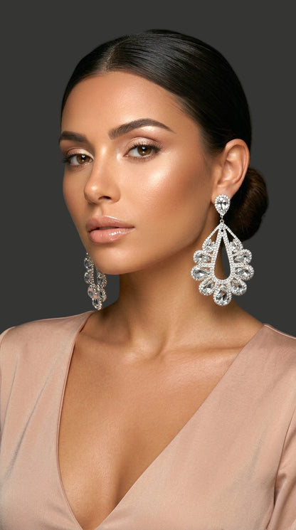 Luxury Rhinestone Teardrop Statement Earrings – Gold & Silver Crystal Glam Drop Earrings - Fatisha Boutique #