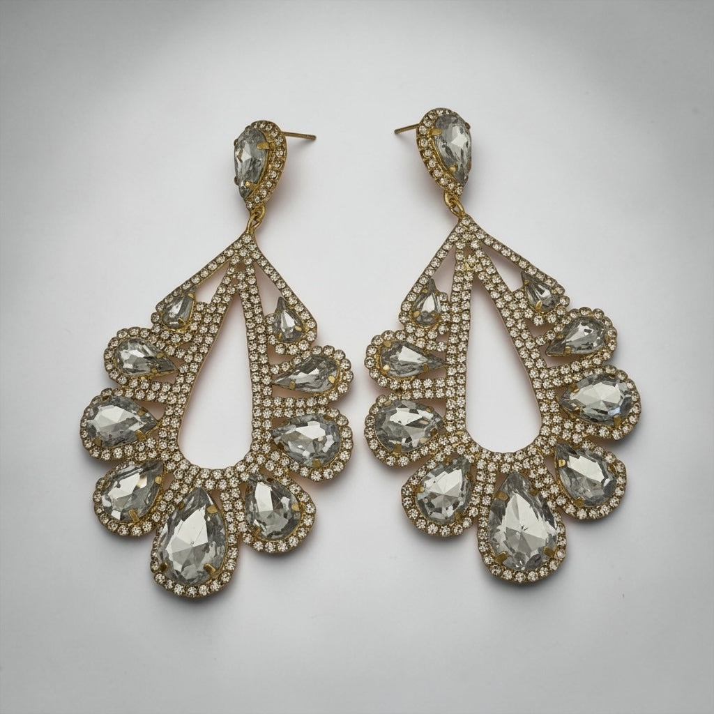 Luxury Rhinestone Teardrop Statement Earrings – Gold & Silver Crystal Glam Drop Earrings - Fatisha Boutique #