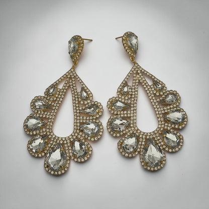 Luxury Rhinestone Teardrop Statement Earrings – Gold & Silver Crystal Glam Drop Earrings - Fatisha Boutique #