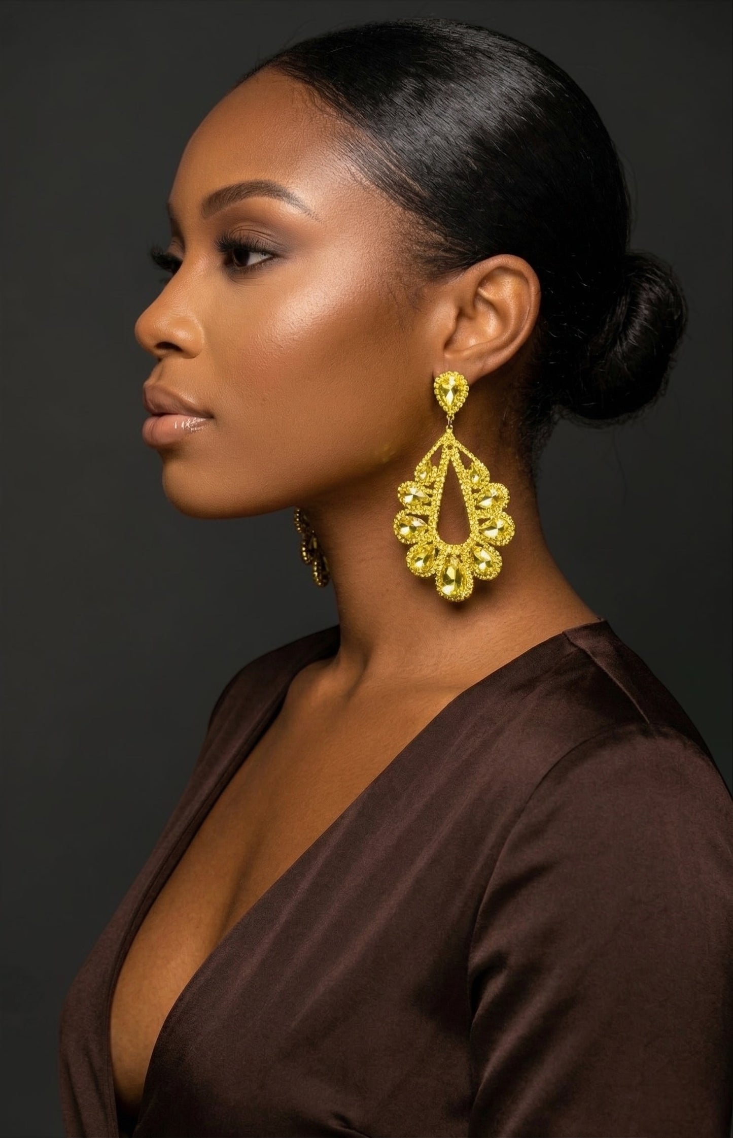 Yellow Crystal Teardrop Statement Earrings – Rhinestone Glam Drop Earrings for Wedding Guest, Prom & Birthday Gift for Her - Fatisha Boutique #