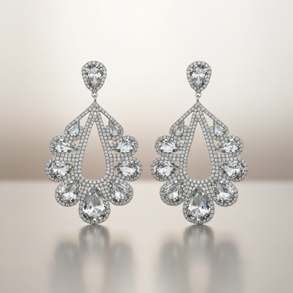 Luxury Rhinestone Teardrop Statement Earrings – Gold & Silver Crystal Glam Drop Earrings - Fatisha Boutique #