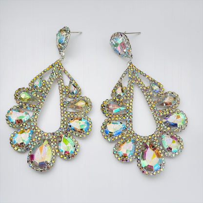 AB Crystal Teardrop Statement Earrings – Gold & Silver Rhinestone Glam Earrings for Wedding Guest, Prom & Gift for Her - Fatisha Boutique #