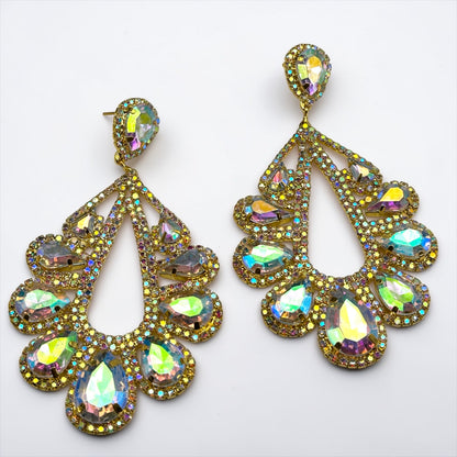 AB Crystal Teardrop Statement Earrings – Gold & Silver Rhinestone Glam Earrings for Wedding Guest, Prom & Gift for Her - Fatisha Boutique #