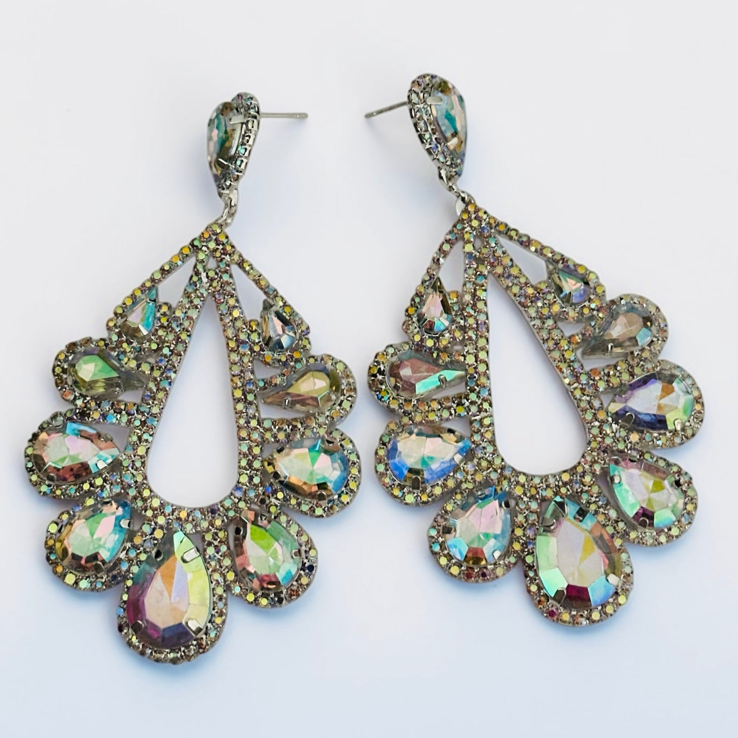 AB Crystal Teardrop Statement Earrings – Gold & Silver Rhinestone Glam Earrings for Wedding Guest, Prom & Gift for Her - Fatisha Boutique #