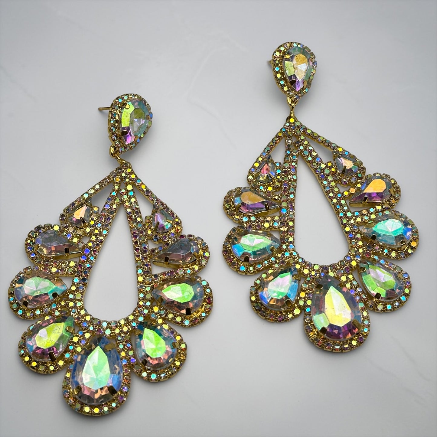 AB Crystal Teardrop Statement Earrings – Gold & Silver Rhinestone Glam Earrings for Wedding Guest, Prom & Gift for Her - Fatisha Boutique #