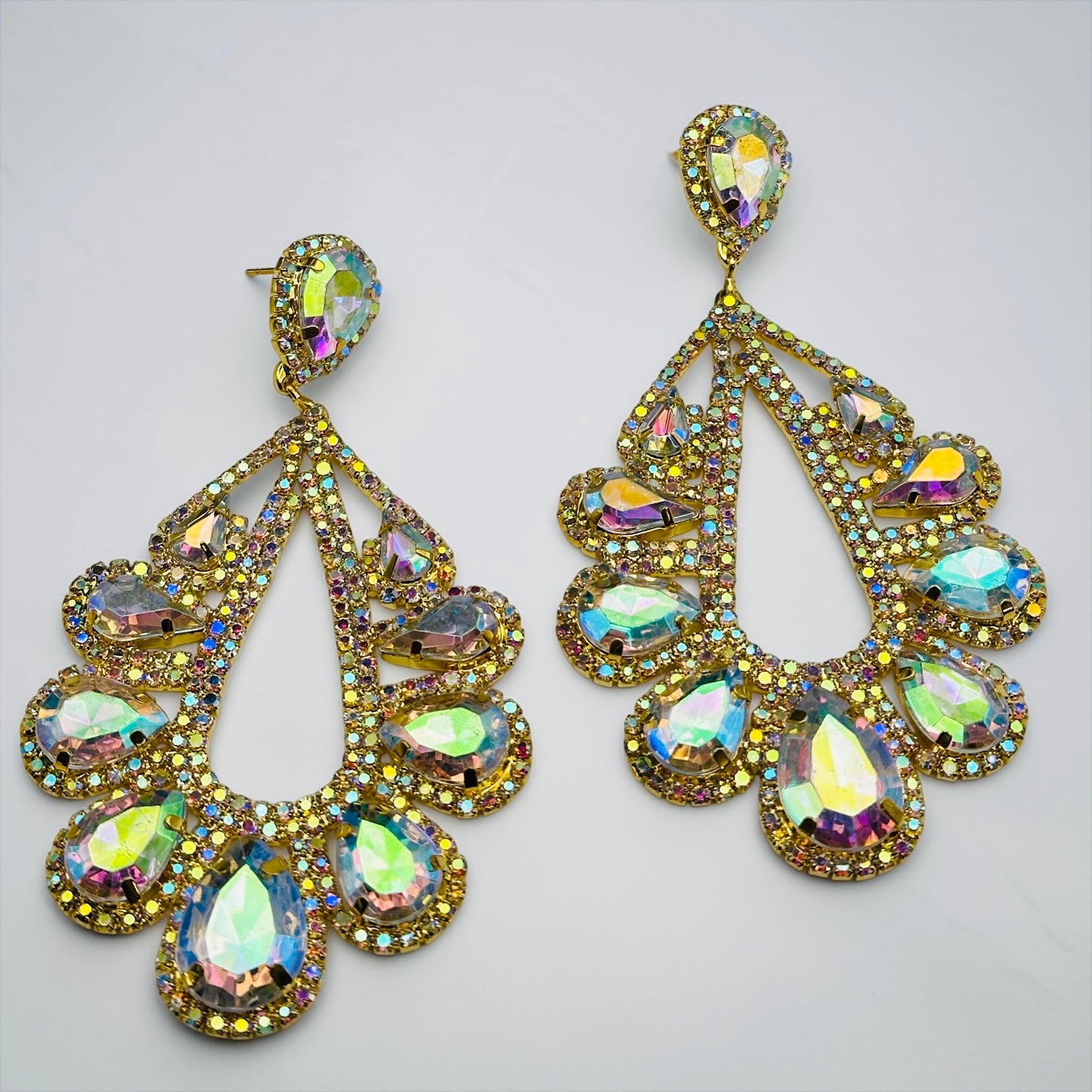 AB Crystal Teardrop Statement Earrings – Gold & Silver Rhinestone Glam Earrings for Wedding Guest, Prom & Gift for Her - Fatisha Boutique #