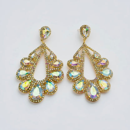 AB Crystal Teardrop Statement Earrings – Gold & Silver Rhinestone Glam Earrings for Wedding Guest, Prom & Gift for Her - Fatisha Boutique #