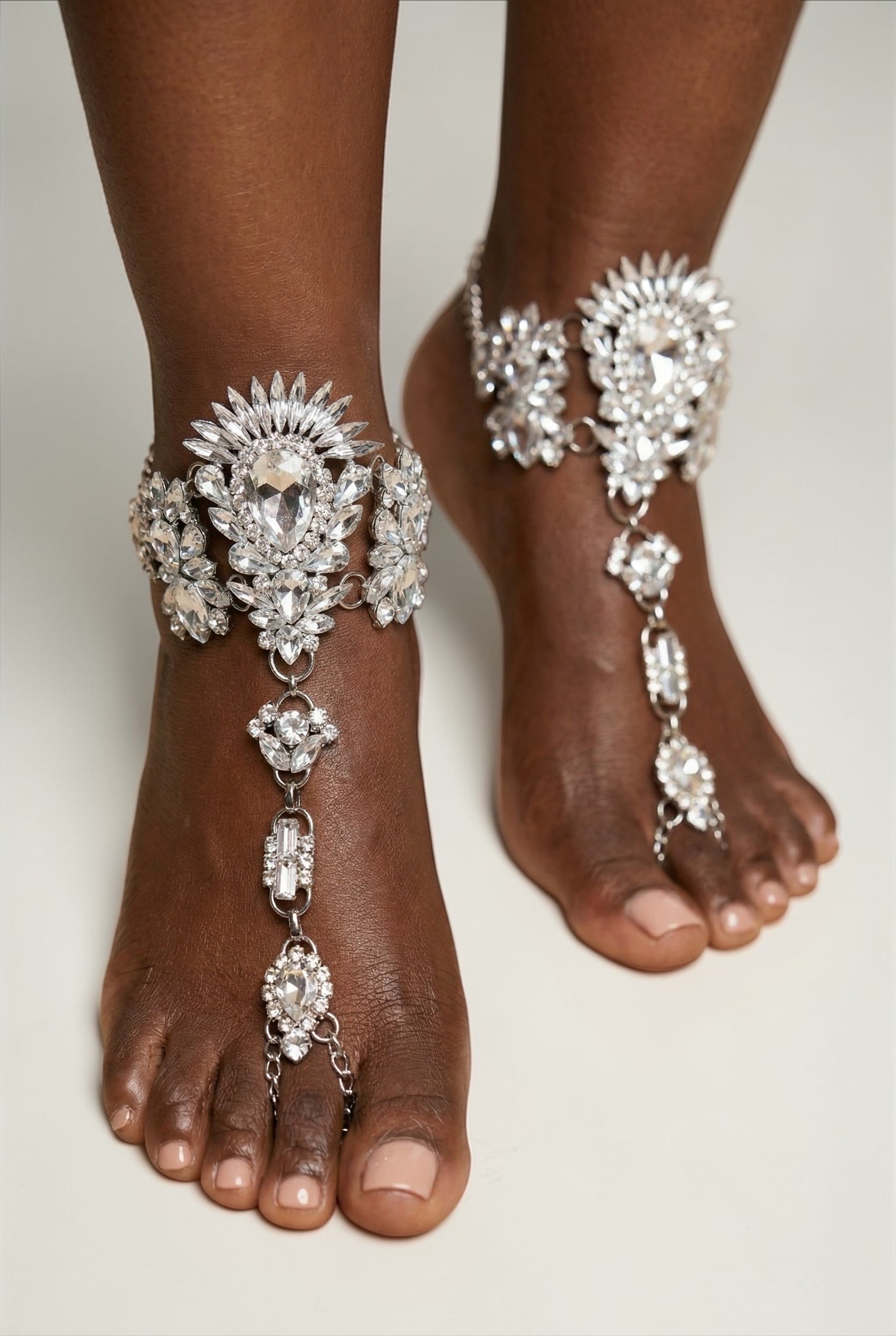 Crystal Barefoot Sandal Anklet – Bridal Barefoot Sandals, Beach Wedding Jewellery, Boho Chic Foot Jewellery - Fatisha Boutique #