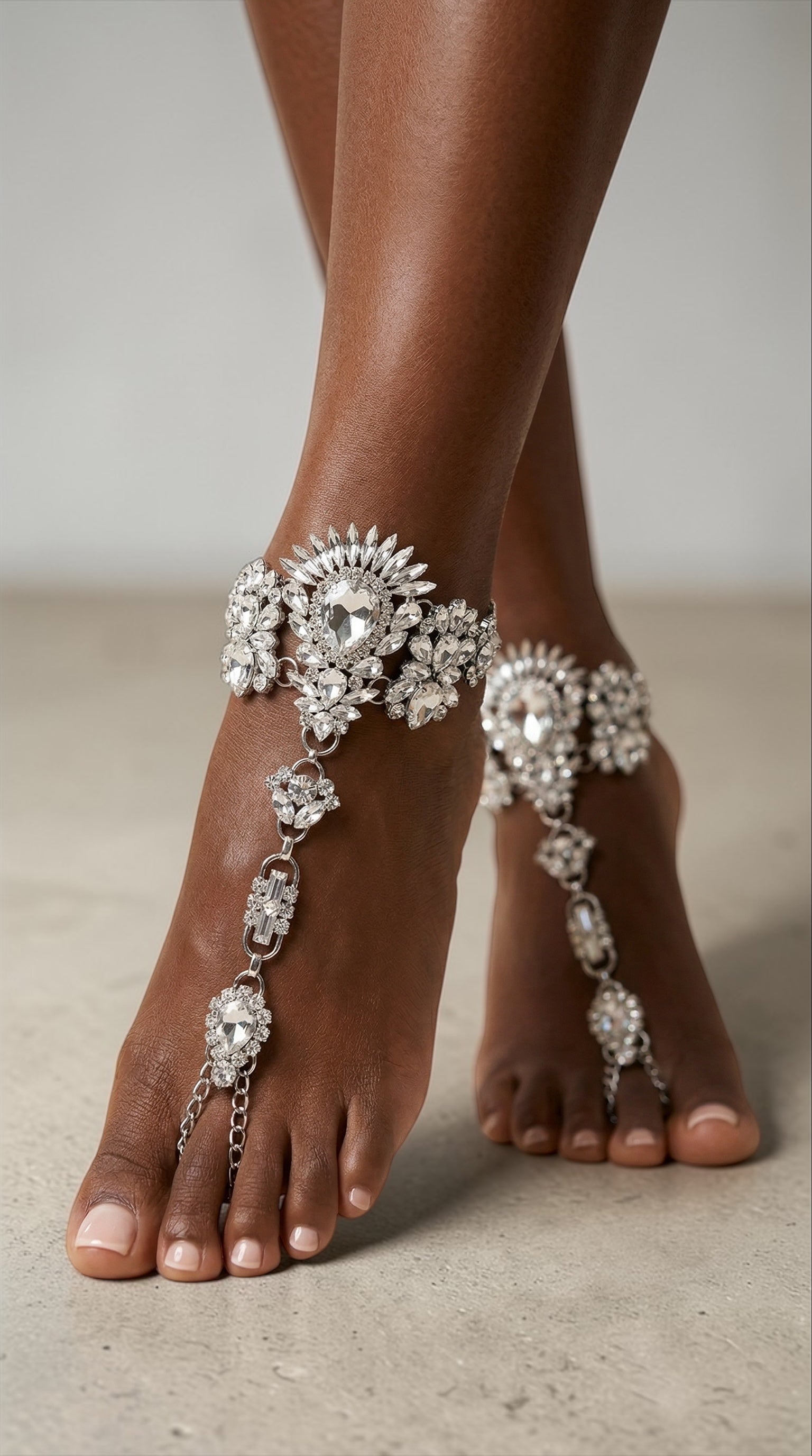 Crystal Barefoot Sandal Anklet – Bridal Barefoot Sandals, Beach Wedding Jewellery, Boho Chic Foot Jewellery - Fatisha Boutique #