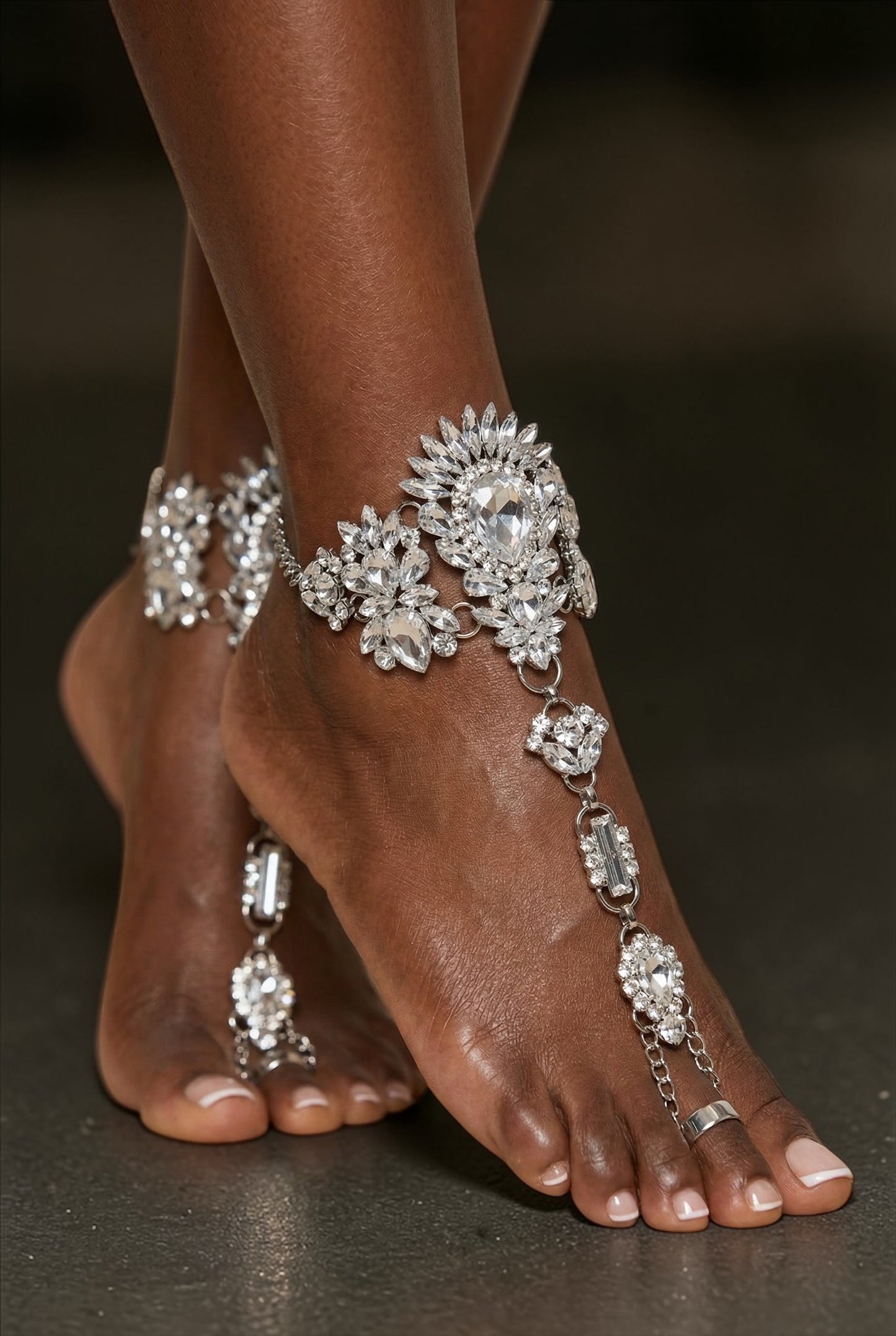 Crystal Barefoot Sandal Anklet – Bridal Barefoot Sandals, Beach Wedding Jewellery, Boho Chic Foot Jewellery - Fatisha Boutique #