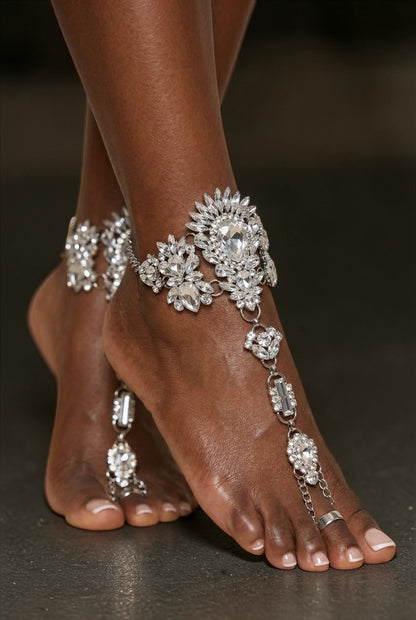 Crystal Barefoot Sandal Anklet – Bridal Barefoot Sandals, Beach Wedding Jewellery, Boho Chic Foot Jewellery - Fatisha Boutique #