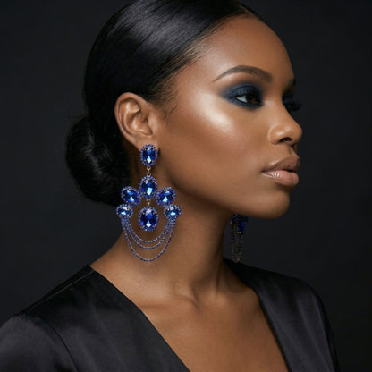 Luxury Chandelier Rhinestone Earrings – Long Elegant Statement Drop Earrings - Fatisha Boutique #