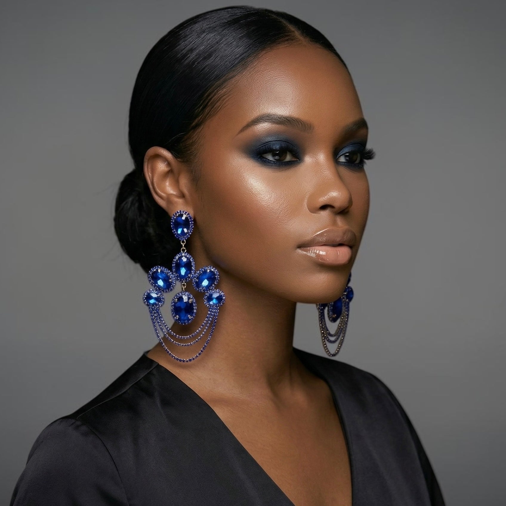 Rhinestone Chandelier Earrings – Statement Drop Earrings in Multiple Colours | Gold & Silver Glam Wedding Guest Jewellery - Fatisha Boutique #