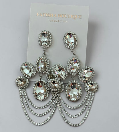 Luxury Chandelier Rhinestone Earrings – Long Elegant Statement Drop Earrings - Fatisha Boutique #