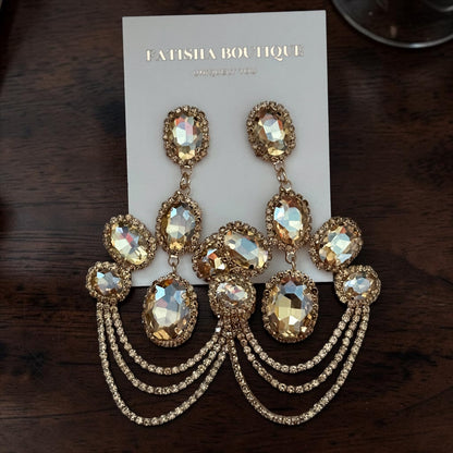 Luxury Chandelier Rhinestone Earrings – Long Elegant Statement Drop Earrings - Fatisha Boutique #