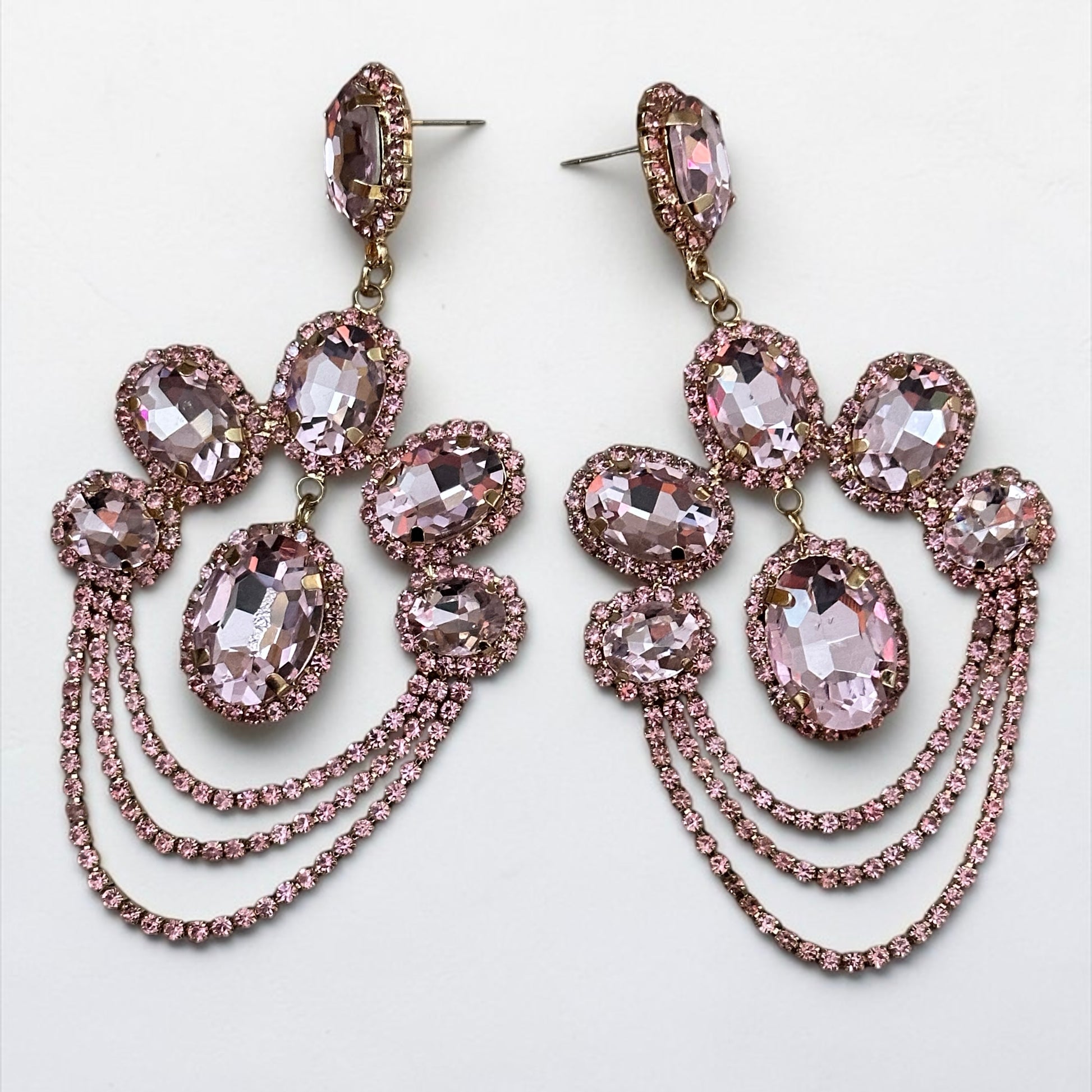 Rhinestone Chandelier Earrings – Statement Drop Earrings in Multiple Colours | Gold & Silver Glam Wedding Guest Jewellery - Fatisha Boutique #