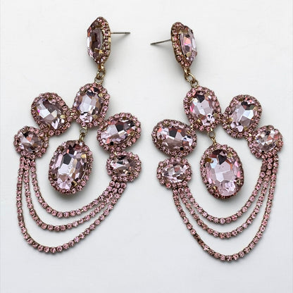 Rhinestone Chandelier Earrings – Statement Drop Earrings in Multiple Colours | Gold & Silver Glam Wedding Guest Jewellery - Fatisha Boutique #