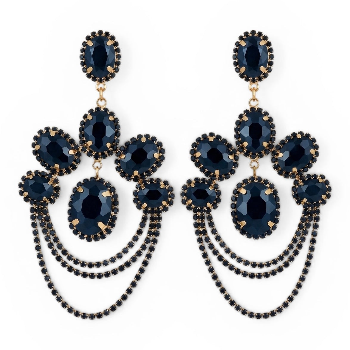 Rhinestone Chandelier Earrings – Statement Drop Earrings in Multiple Colours | Gold & Silver Glam Wedding Guest Jewellery - Fatisha Boutique #
