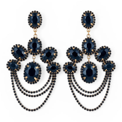 Rhinestone Chandelier Earrings – Statement Drop Earrings in Multiple Colours | Gold & Silver Glam Wedding Guest Jewellery - Fatisha Boutique #