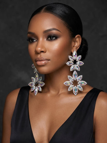 AB Crystal Statement Earrings – Oversized Rhinestone Drop Earrings in Silver | Luxury Wedding & Evening Jewellery - Fatisha Boutique #
