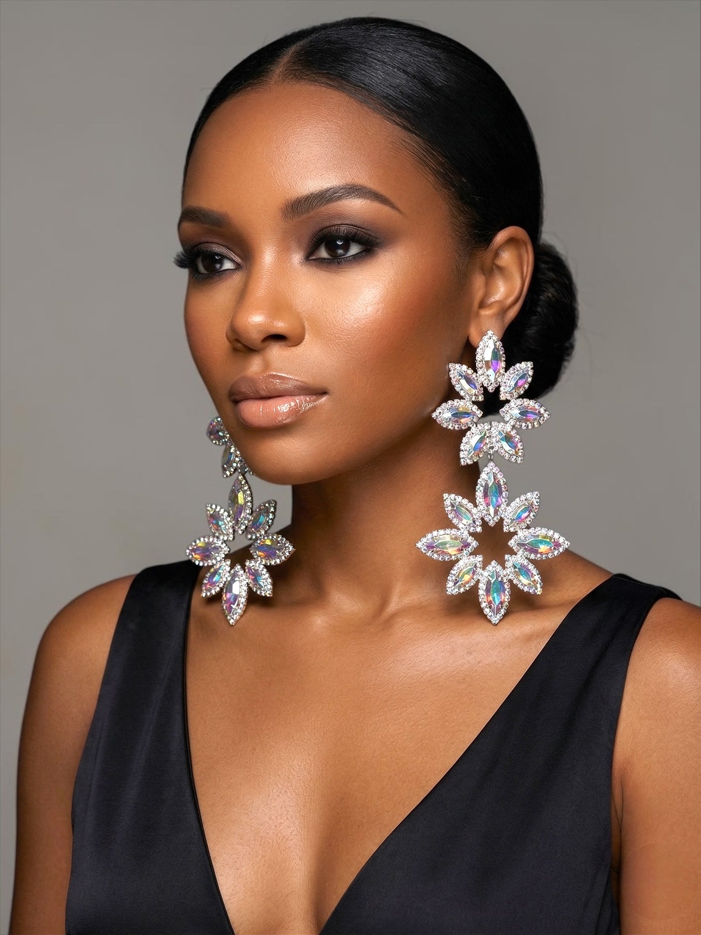 AB Crystal Statement Earrings – Oversized Rhinestone Drop Earrings in Silver | Luxury Wedding & Evening Jewellery - Fatisha Boutique #