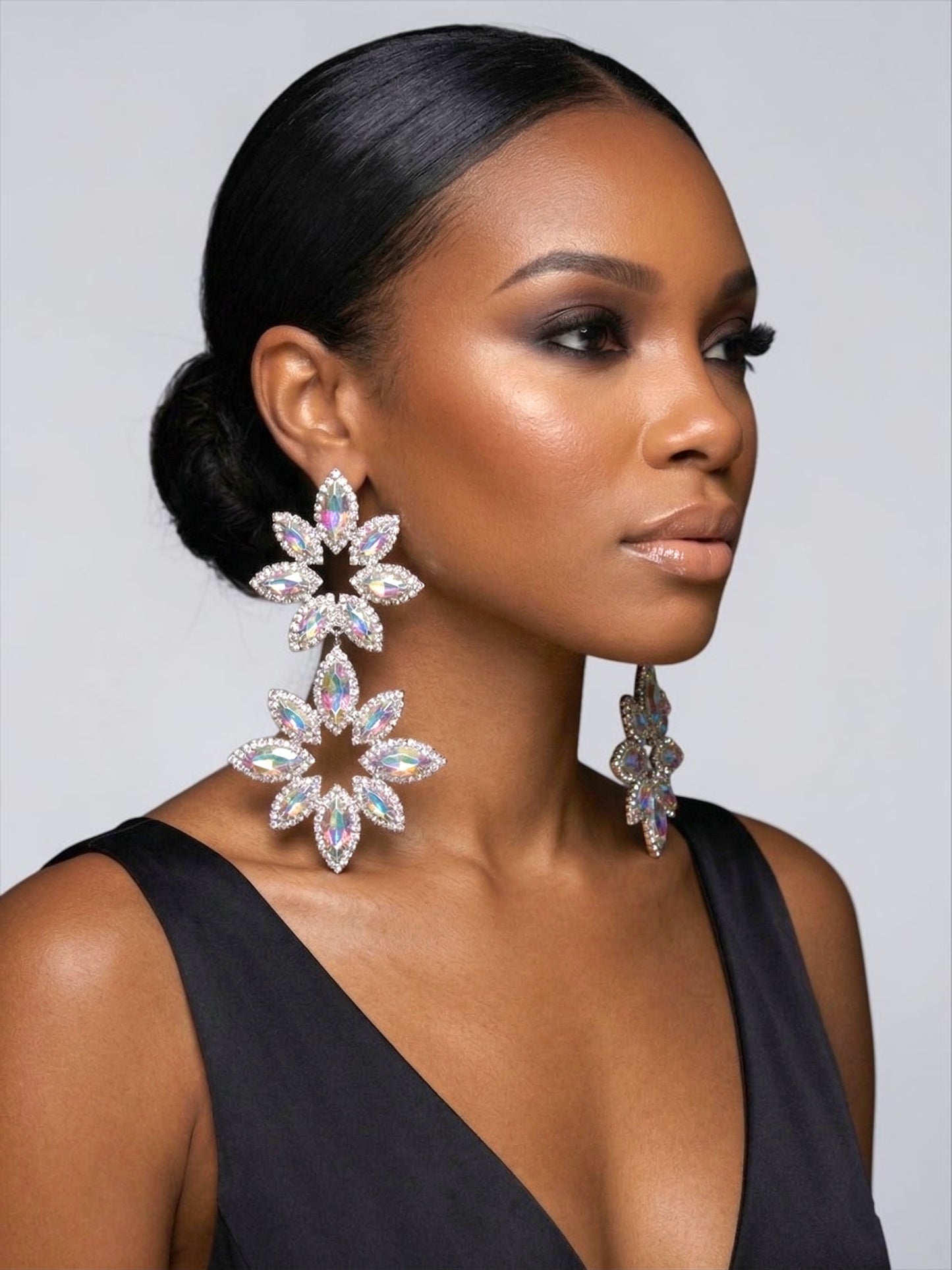 AB Crystal Statement Earrings – Oversized Rhinestone Drop Earrings in Silver | Luxury Wedding & Evening Jewellery - Fatisha Boutique #