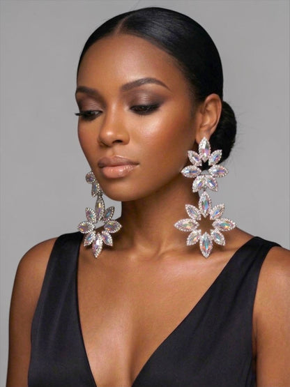 AB Crystal Statement Earrings – Oversized Rhinestone Drop Earrings in Silver | Luxury Wedding & Evening Jewellery - Fatisha Boutique #