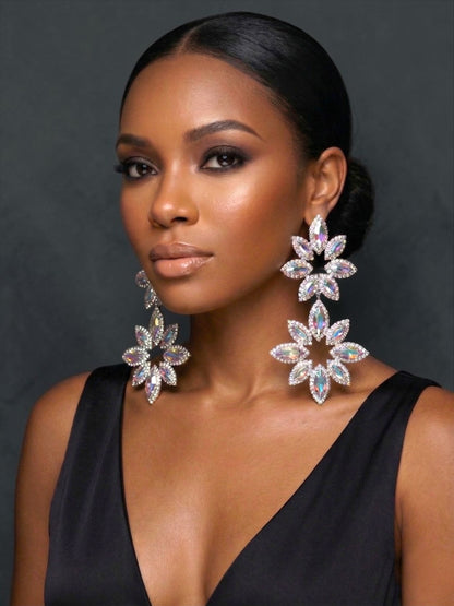 AB Crystal Statement Earrings – Oversized Rhinestone Drop Earrings in Silver | Luxury Wedding & Evening Jewellery - Fatisha Boutique #