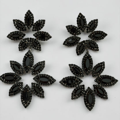 Black Statement Earrings – Oversized Rhinestone Drop Earrings | Bold Evening & Party Jewellery - Fatisha Boutique #