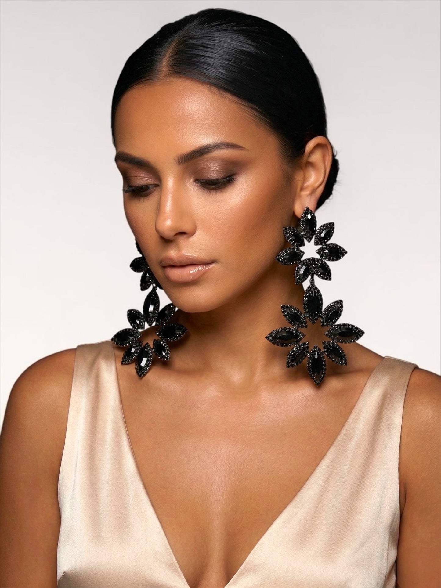 Black Statement Earrings – Oversized Rhinestone Drop Earrings | Bold Evening & Party Jewellery - Fatisha Boutique #