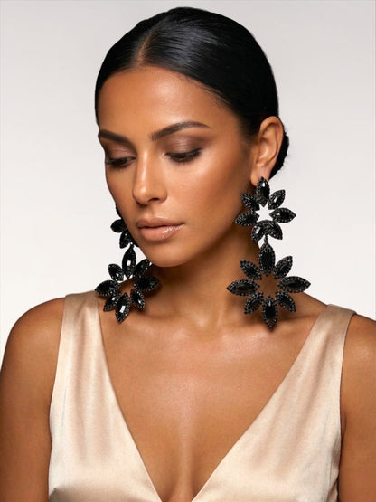 Black Statement Earrings – Oversized Rhinestone Drop Earrings | Bold Evening & Party Jewellery - Fatisha Boutique #