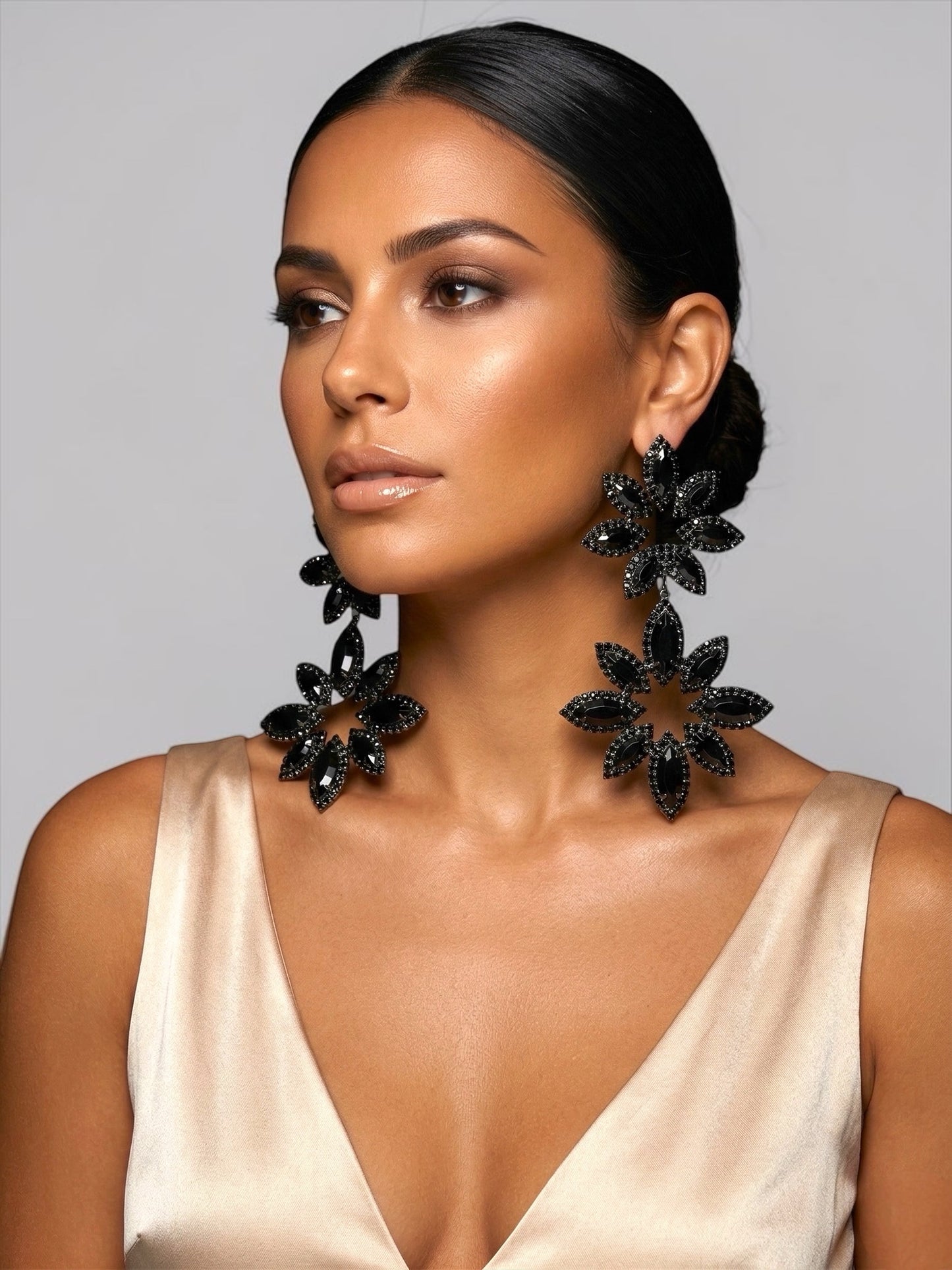 Black Statement Earrings – Oversized Rhinestone Drop Earrings | Bold Evening & Party Jewellery - Fatisha Boutique #