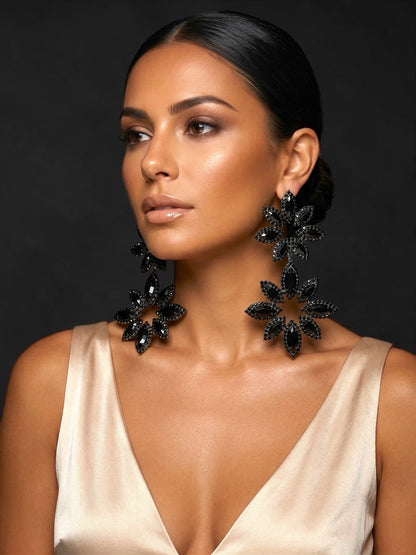 Black Statement Earrings – Oversized Rhinestone Drop Earrings | Bold Evening & Party Jewellery - Fatisha Boutique #