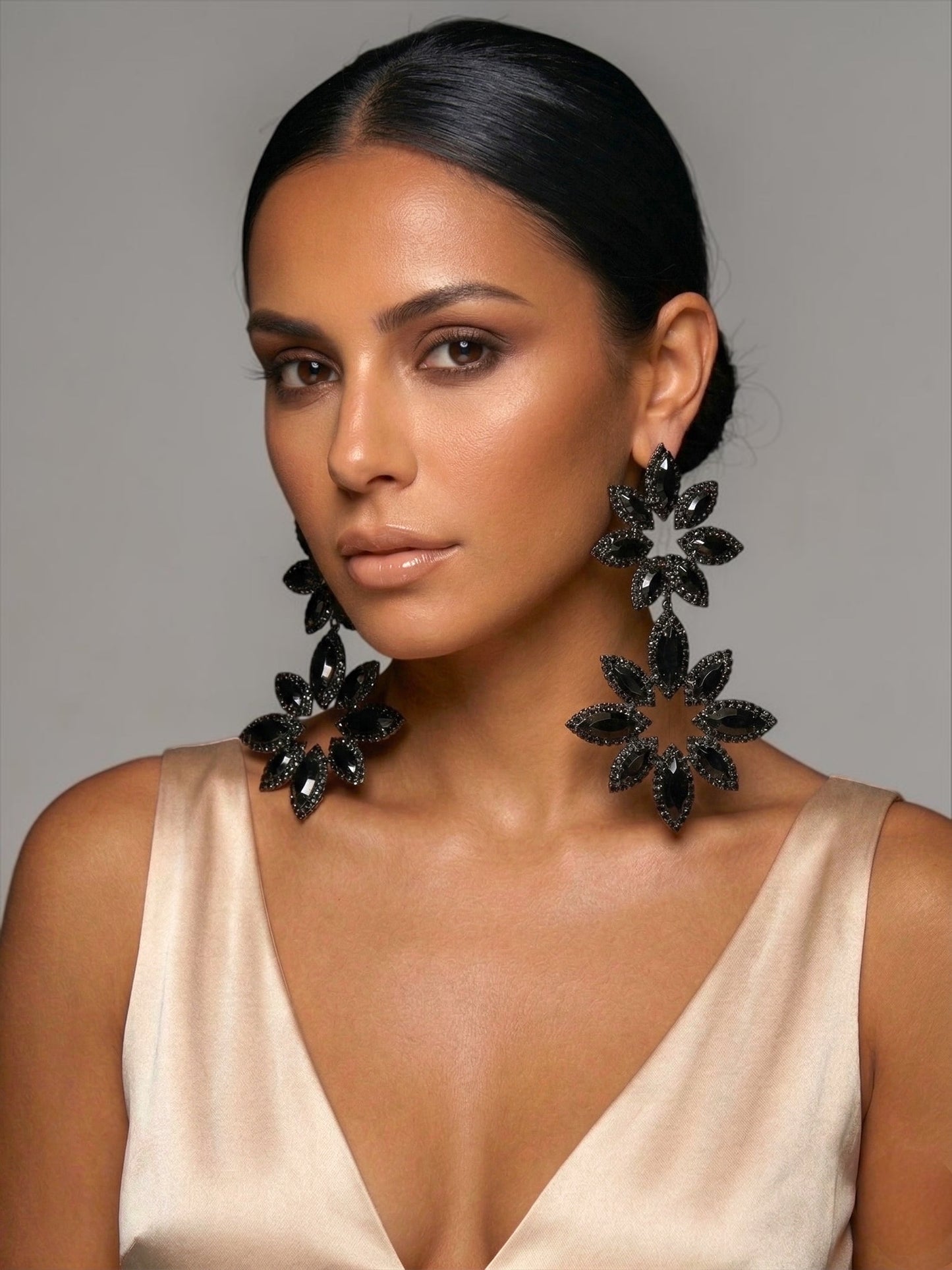 Black Statement Earrings – Oversized Rhinestone Drop Earrings | Bold Evening & Party Jewellery - Fatisha Boutique #