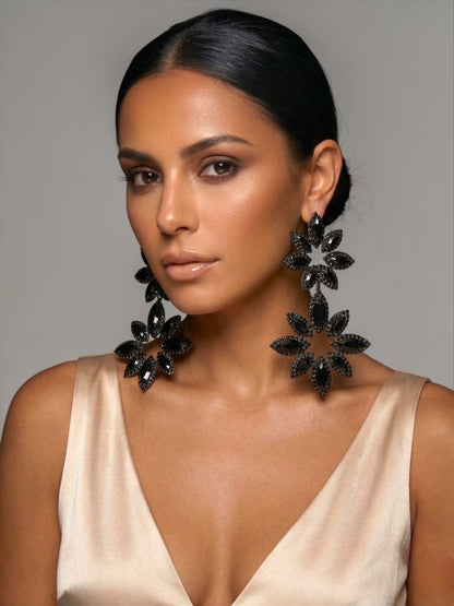 Black Statement Earrings – Oversized Rhinestone Drop Earrings | Bold Evening & Party Jewellery - Fatisha Boutique #