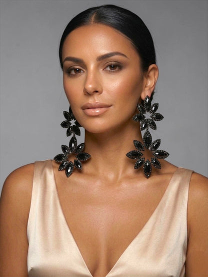 Black Statement Earrings – Oversized Rhinestone Drop Earrings | Bold Evening & Party Jewellery - Fatisha Boutique #