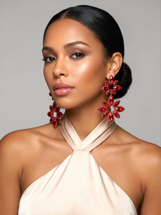 Red Statement Earrings – Oversized Rhinestone Drop Earrings | Bold Glam Party & Evening Jewellery - Fatisha Boutique #