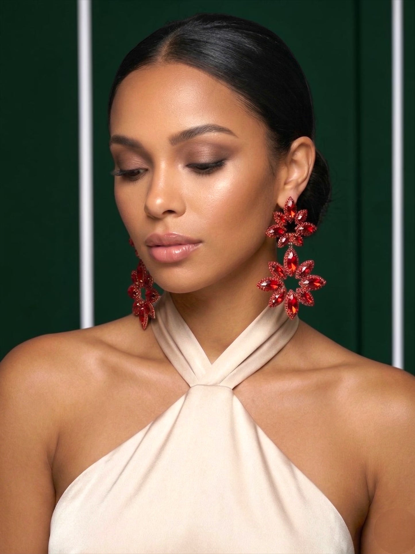 Red Statement Earrings – Oversized Rhinestone Drop Earrings | Bold Glam Party & Evening Jewellery - Fatisha Boutique #
