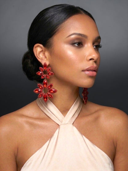 Red Statement Earrings – Oversized Rhinestone Drop Earrings | Bold Glam Party & Evening Jewellery - Fatisha Boutique #