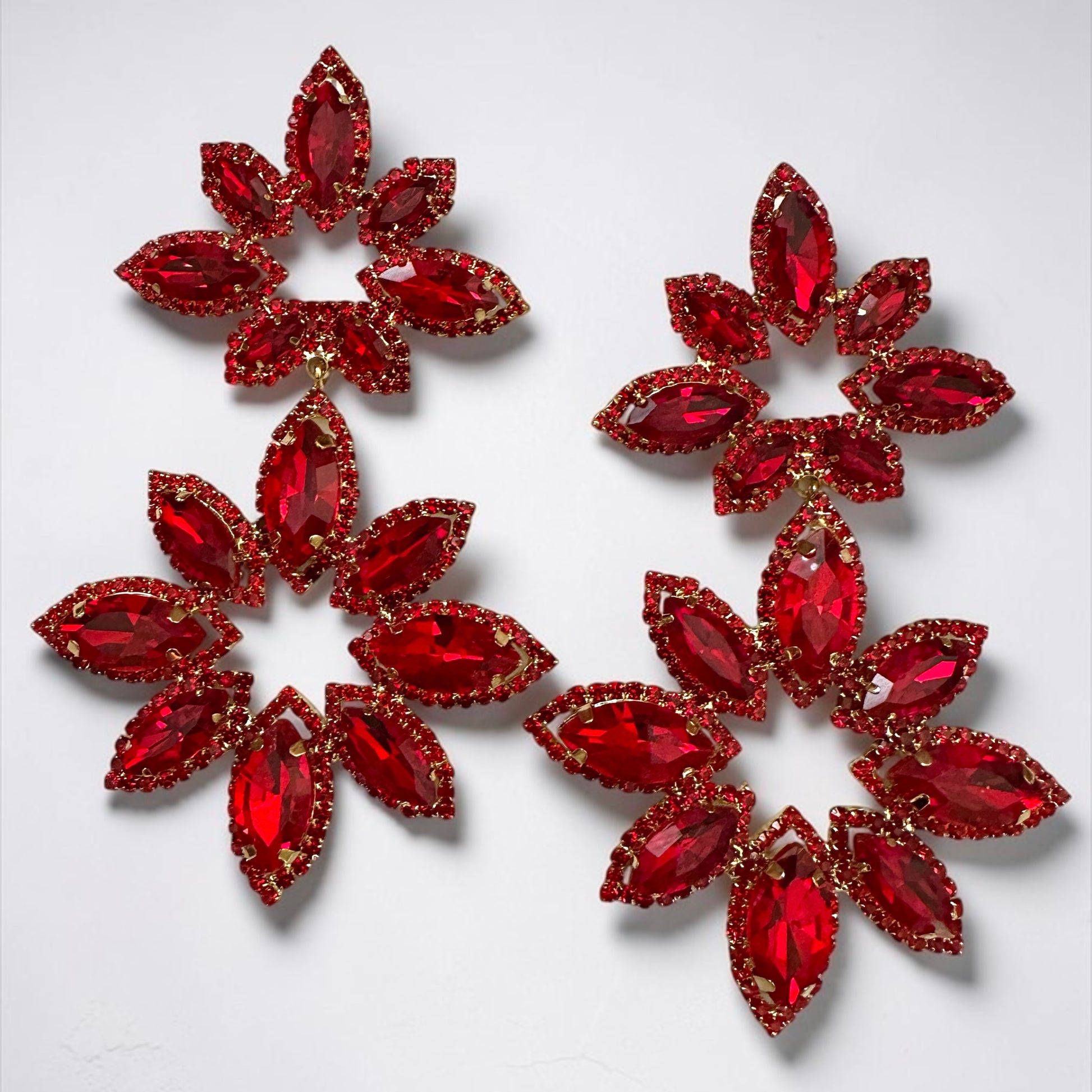 Red Statement Earrings – Oversized Rhinestone Drop Earrings | Bold Glam Party & Evening Jewellery - Fatisha Boutique #