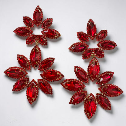 Red Statement Earrings – Oversized Rhinestone Drop Earrings | Bold Glam Party & Evening Jewellery - Fatisha Boutique #