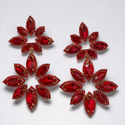 Red Statement Earrings – Oversized Rhinestone Drop Earrings | Bold Glam Party & Evening Jewellery - Fatisha Boutique #