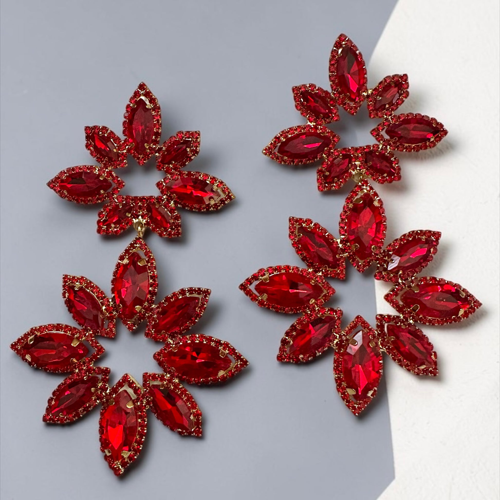 Red Statement Earrings – Oversized Rhinestone Drop Earrings | Bold Glam Party & Evening Jewellery - Fatisha Boutique #